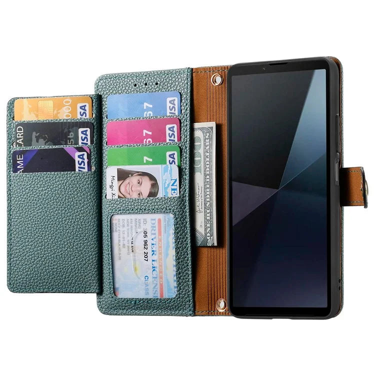 For Sony Xperia 10 VI Case PU Leather RFID Blocking Zipper Phone Cover Heart Pattern