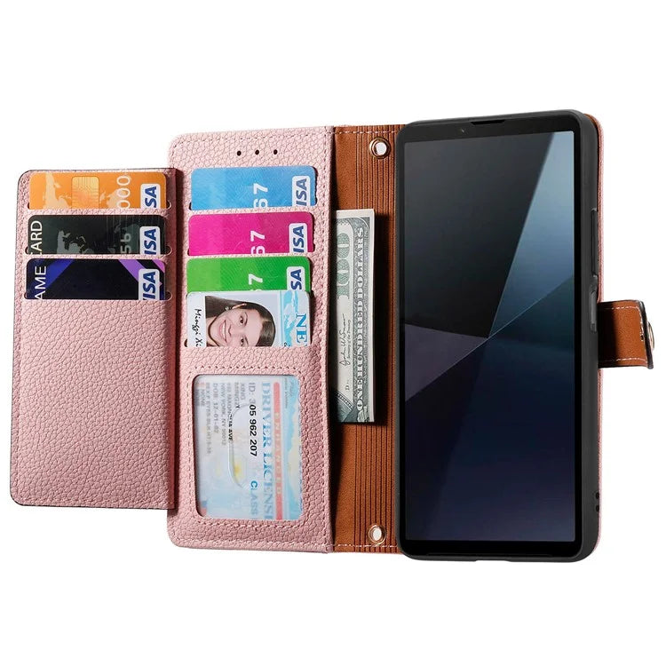 For Sony Xperia 10 VI Case PU Leather RFID Blocking Zipper Phone Cover Heart Pattern