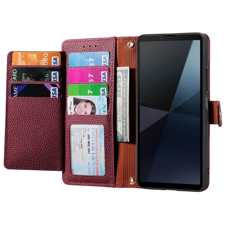 For Sony Xperia 10 VI Case PU Leather RFID Blocking Zipper Phone Cover Heart Pattern