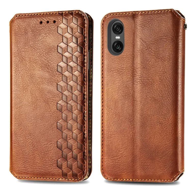For Sony Xperia 10 VI Case Rhombus Leather Folio Phone Cover