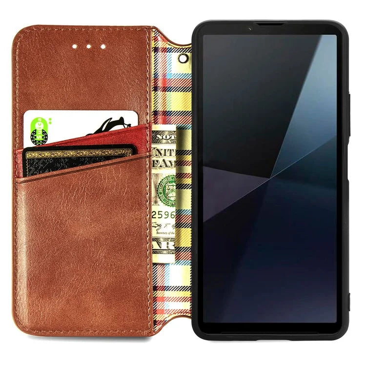 For Sony Xperia 10 VI Case Rhombus Leather Folio Phone Cover