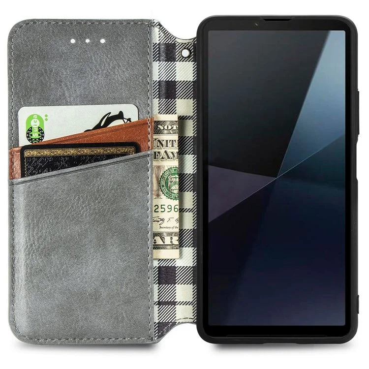 For Sony Xperia 10 VI Case Rhombus Leather Folio Phone Cover