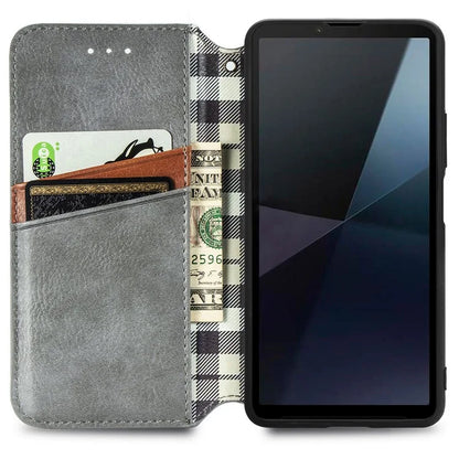 For Sony Xperia 10 VI Case Rhombus Leather Folio Phone Cover