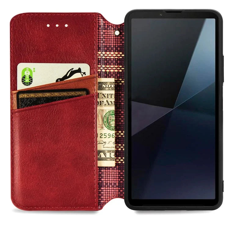 For Sony Xperia 10 VI Case Rhombus Leather Folio Phone Cover
