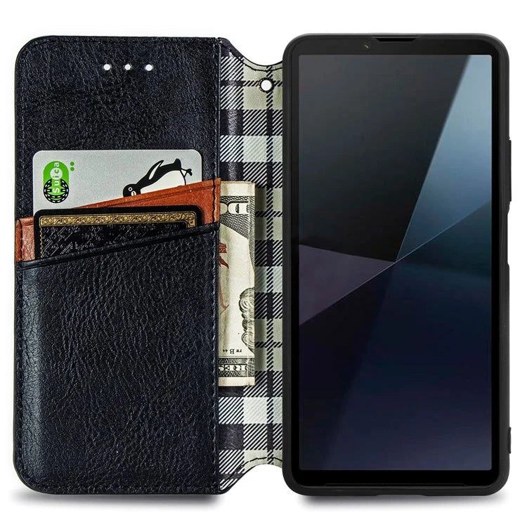 For Sony Xperia 10 VI Case Rhombus Leather Folio Phone Cover