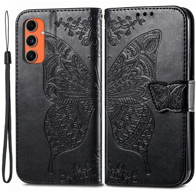 For Samsung Galaxy M55 5G / C55 5G / F55 5G Case with Hand Strap Butterfly Leather Flip Wallet Phone Cover
