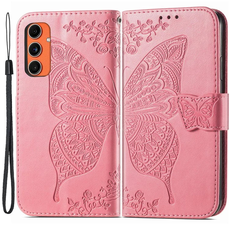 For Samsung Galaxy M55 5G / C55 5G / F55 5G Case with Hand Strap Butterfly Leather Flip Wallet Phone Cover