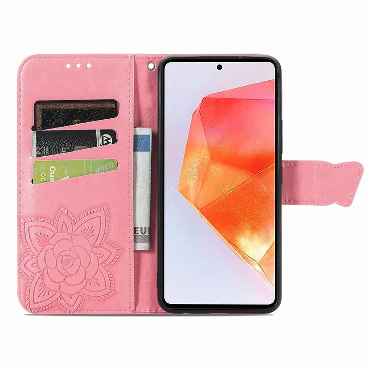 For Samsung Galaxy M55 5G / C55 5G / F55 5G Case with Hand Strap Butterfly Leather Flip Wallet Phone Cover