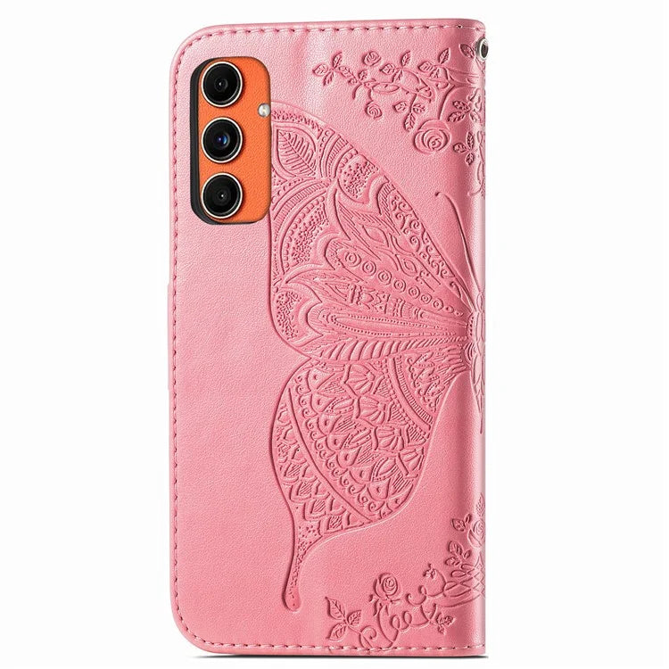 For Samsung Galaxy M55 5G / C55 5G / F55 5G Case with Hand Strap Butterfly Leather Flip Wallet Phone Cover