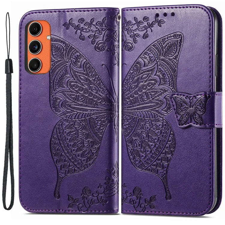For Samsung Galaxy M55 5G / C55 5G / F55 5G Case with Hand Strap Butterfly Leather Flip Wallet Phone Cover