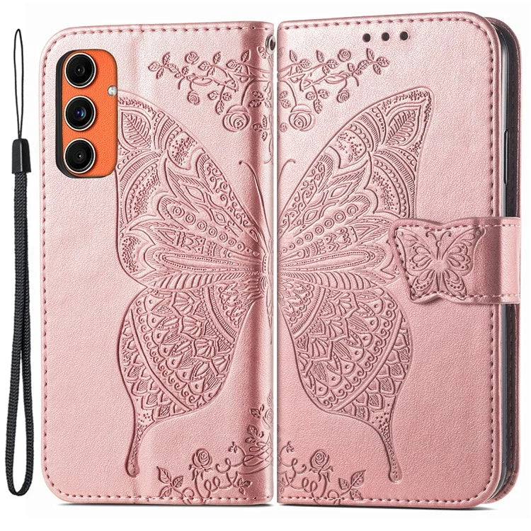 For Samsung Galaxy M55 5G / C55 5G / F55 5G Case with Hand Strap Butterfly Leather Flip Wallet Phone Cover