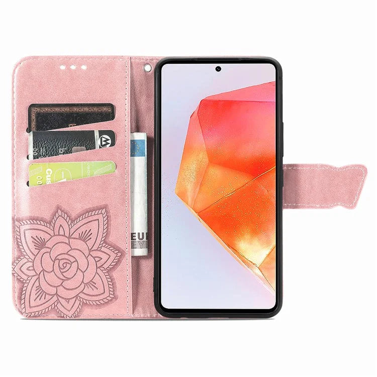 For Samsung Galaxy M55 5G / C55 5G / F55 5G Case with Hand Strap Butterfly Leather Flip Wallet Phone Cover