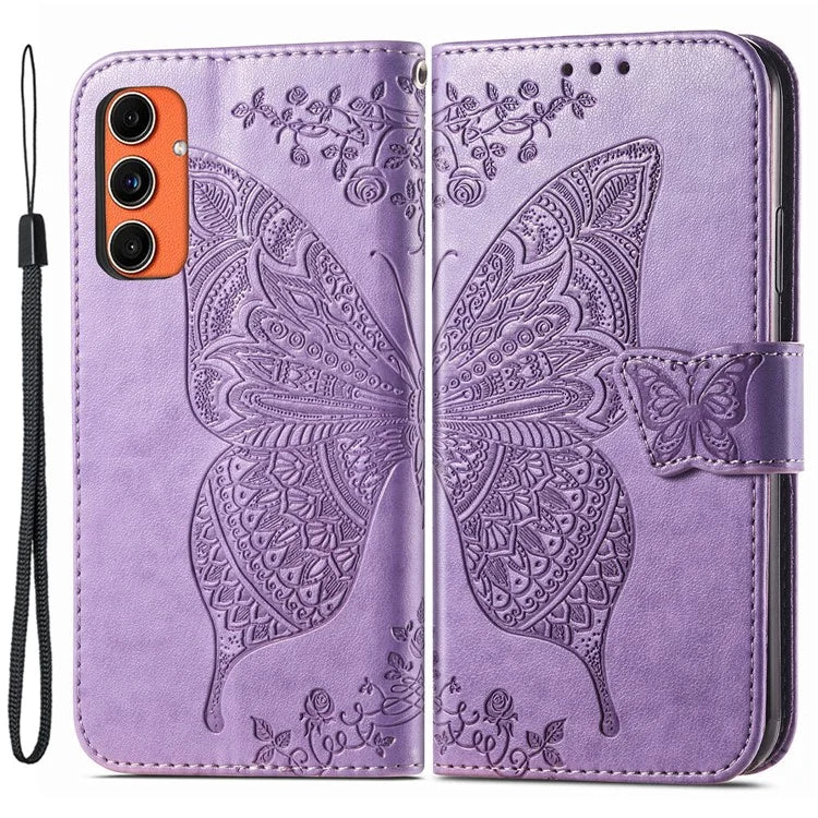 For Samsung Galaxy M55 5G / C55 5G / F55 5G Case with Hand Strap Butterfly Leather Flip Wallet Phone Cover