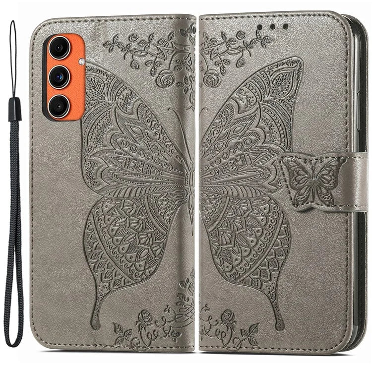 For Samsung Galaxy M55 5G / C55 5G / F55 5G Case with Hand Strap Butterfly Leather Flip Wallet Phone Cover