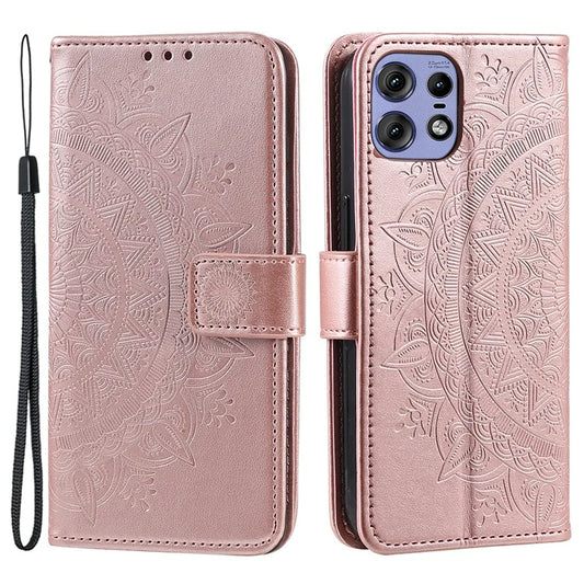 For Motorola Edge 50 Pro 5G Case Imprinted Totem PU Leather Phone Cover Gold