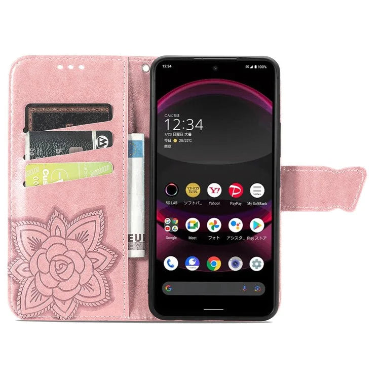 For Sharp Aquos R8 Pro Case Purse Card Holders Butterfly Pattern PU Leather Phone Cover