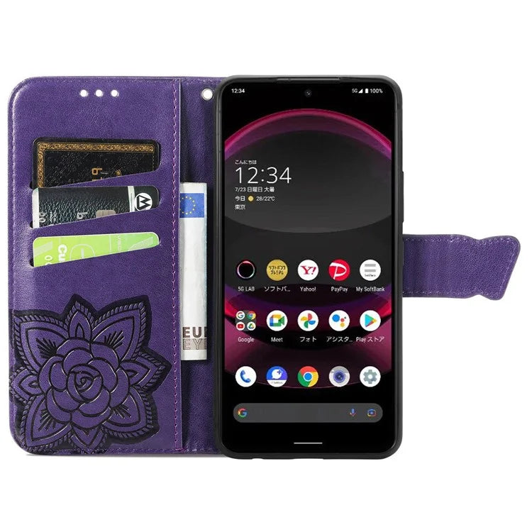 For Sharp Aquos R8 Pro Case Purse Card Holders Butterfly Pattern PU Leather Phone Cover