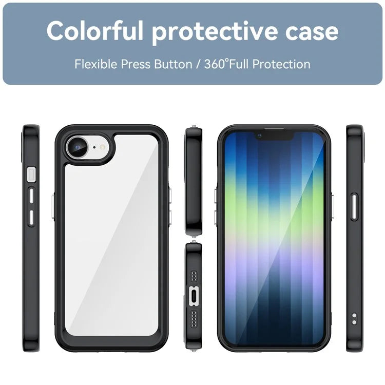 For iPhone SE (2024) Clear Back Case Colorful Frame TPU+Acrylic Phone Cover