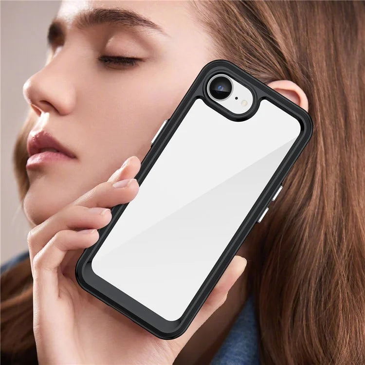 For iPhone SE (2024) Clear Back Case Colorful Frame TPU+Acrylic Phone Cover