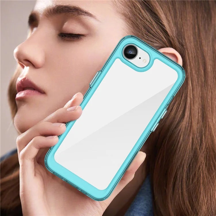 For iPhone SE (2024) Clear Back Case Colorful Frame TPU+Acrylic Phone Cover