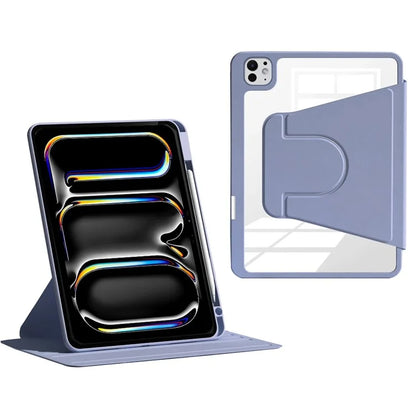 For iPad Pro 11 (2024) Case PU Leather+Acrylic+TPU Rotating Tablet Cover Auto Wake / Sleep