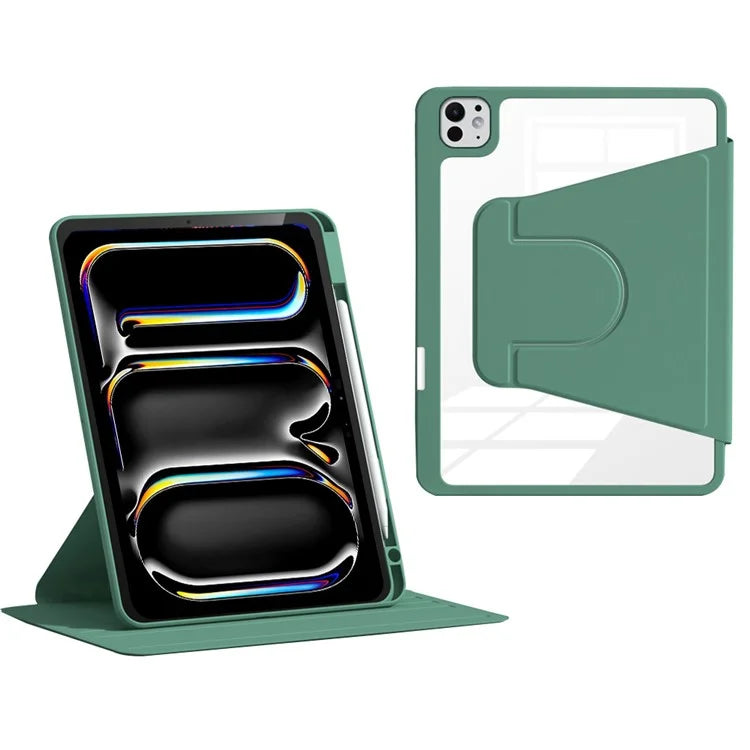 For iPad Pro 11 (2024) Case PU Leather+Acrylic+TPU Rotating Tablet Cover Auto Wake / Sleep