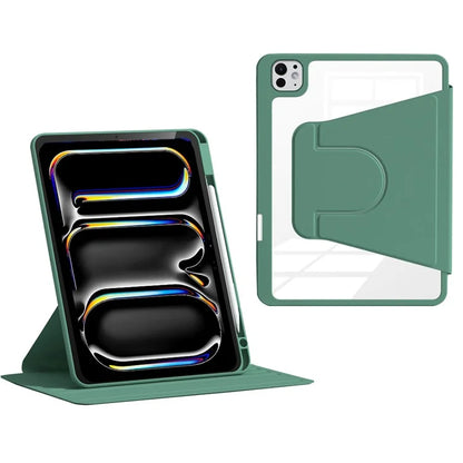 For iPad Pro 11 (2024) Case PU Leather+Acrylic+TPU Rotating Tablet Cover Auto Wake / Sleep