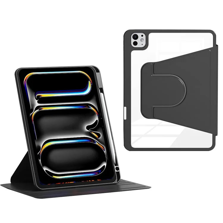 For iPad Pro 11 (2024) Case PU Leather+Acrylic+TPU Rotating Tablet Cover Auto Wake / Sleep