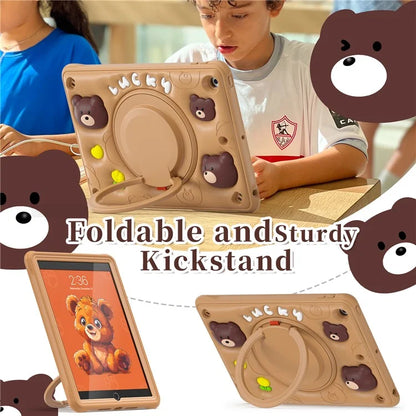 For iPad 10.2 (2021) / (2020) / (2019) Case Cartoon Bear Silicone Tablet Cover with Kickstand
