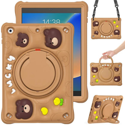 For iPad 10.2 (2021) / (2020) / (2019) Case Cartoon Bear Silicone Kickstand Tablet Cover with Strap