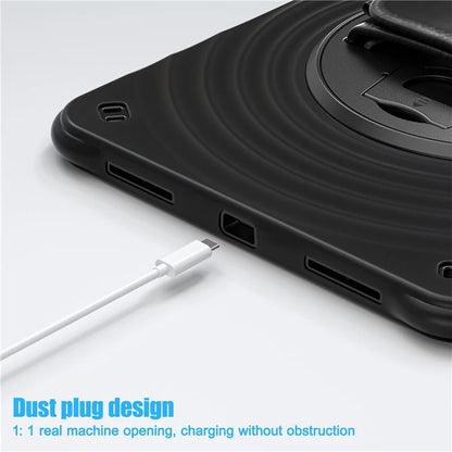 For iPad 10.9 (2022) Case Hand Strap Kickstand PC+Silicone+TPU Tablet Cover Round Ripples