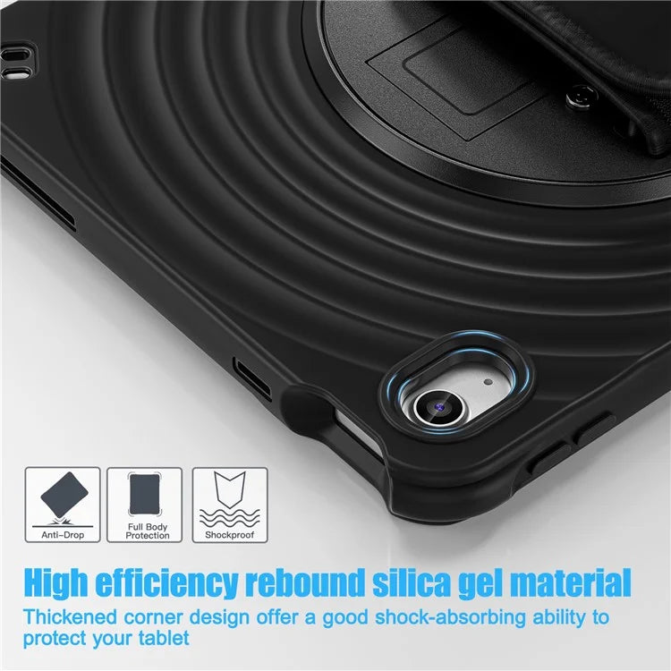 For iPad 10.9 (2022) Case Hand Strap Kickstand PC+Silicone+TPU Tablet Cover Round Ripples