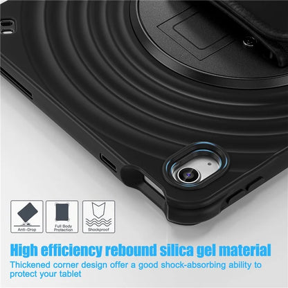 For iPad 10.9 (2022) Case Hand Strap Kickstand PC+Silicone+TPU Tablet Cover Round Ripples