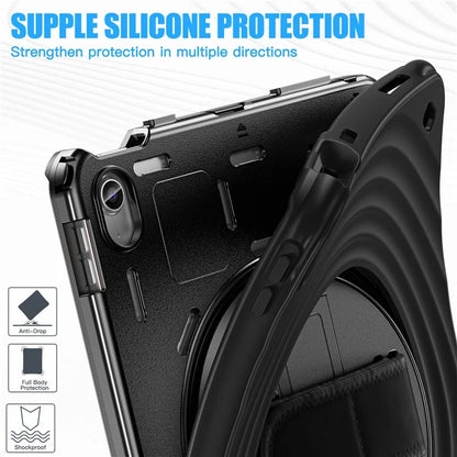 For iPad 10.9 (2022) Case Hand Strap Kickstand PC+Silicone+TPU Tablet Cover Round Ripples