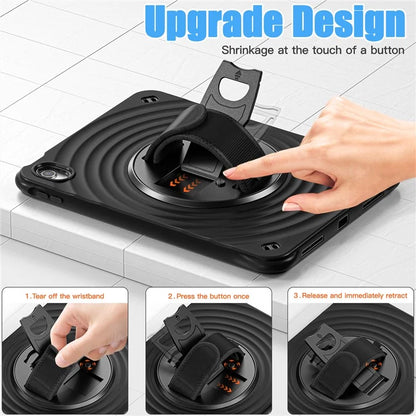 For iPad 10.9 (2022) Case Hand Strap Kickstand PC+Silicone+TPU Tablet Cover Round Ripples