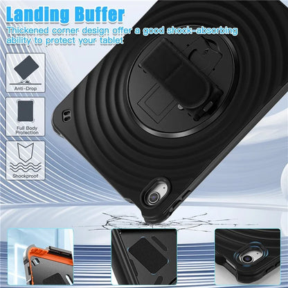 For iPad 10.9 (2022) Case Hand Strap Kickstand PC+Silicone+TPU Tablet Cover Round Ripples