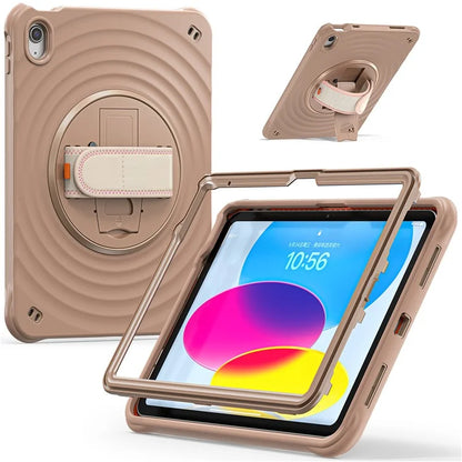 For iPad 10.9 (2022) Case Hand Strap Kickstand PC+Silicone+TPU Tablet Cover Round Ripples