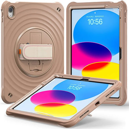 For iPad 10.9 (2022) Case Hand Strap Kickstand PC+Silicone+TPU Tablet Cover Round Ripples