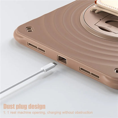 For iPad 10.9 (2022) Case Hand Strap Kickstand PC+Silicone+TPU Tablet Cover Round Ripples