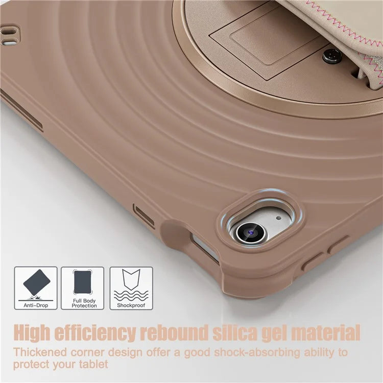 For iPad 10.9 (2022) Case Hand Strap Kickstand PC+Silicone+TPU Tablet Cover Round Ripples