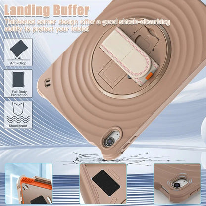 For iPad 10.9 (2022) Case Hand Strap Kickstand PC+Silicone+TPU Tablet Cover Round Ripples