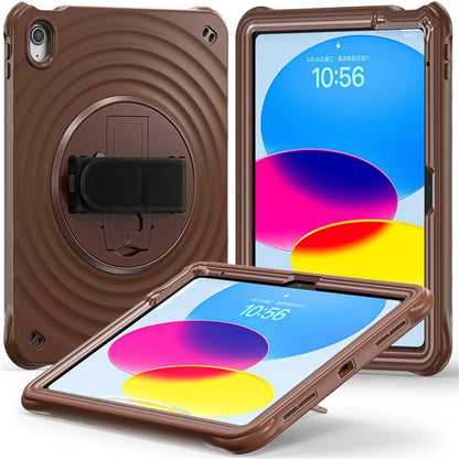 For iPad 10.9 (2022) Case Hand Strap Kickstand PC+Silicone+TPU Tablet Cover Round Ripples