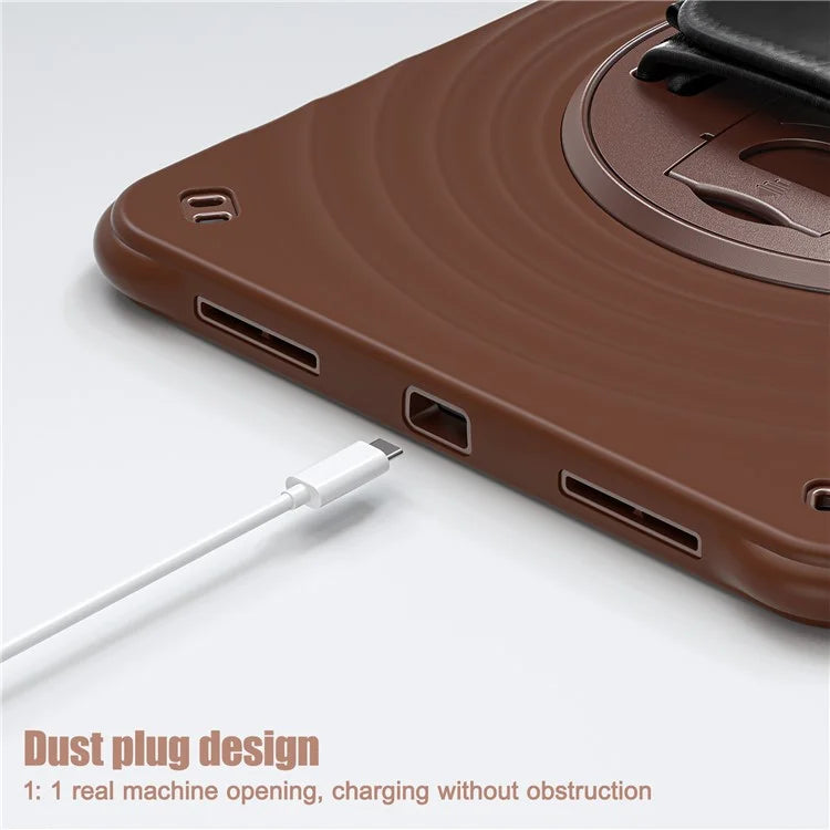 For iPad 10.9 (2022) Case Hand Strap Kickstand PC+Silicone+TPU Tablet Cover Round Ripples