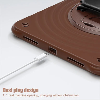 For iPad 10.9 (2022) Case Hand Strap Kickstand PC+Silicone+TPU Tablet Cover Round Ripples