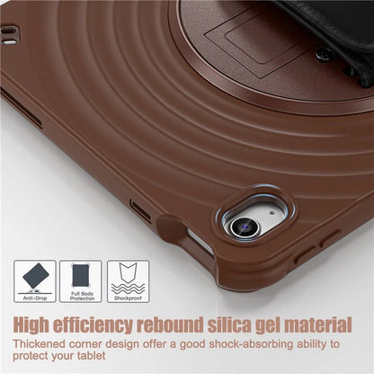 For iPad 10.9 (2022) Case Hand Strap Kickstand PC+Silicone+TPU Tablet Cover Round Ripples
