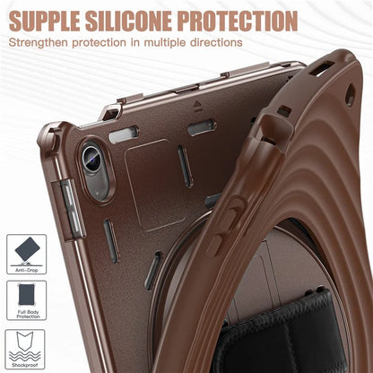 For iPad 10.9 (2022) Case Hand Strap Kickstand PC+Silicone+TPU Tablet Cover Round Ripples