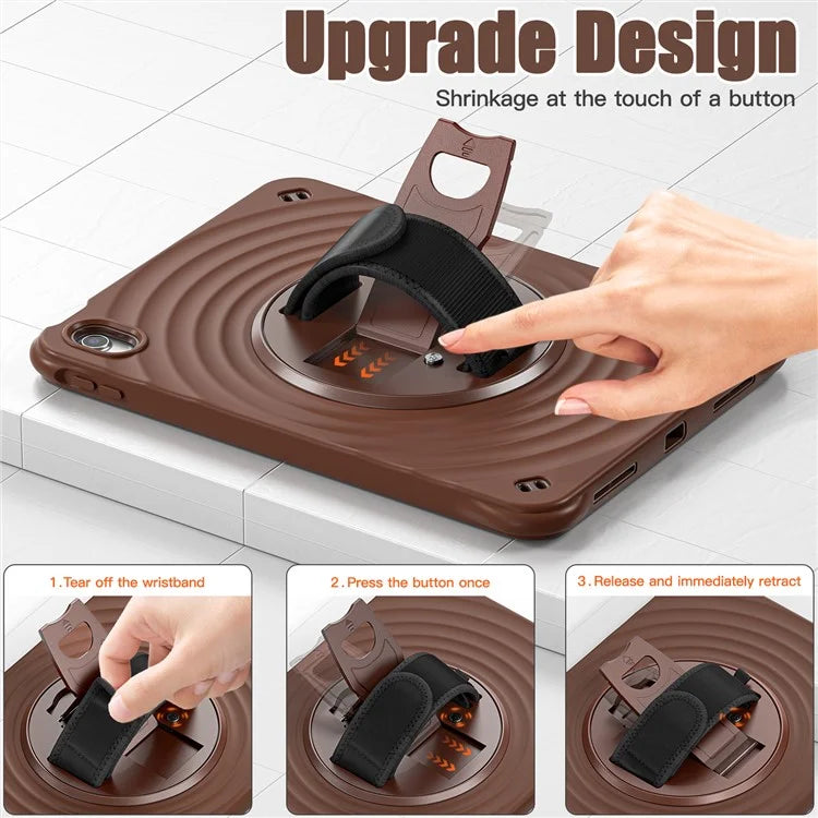 For iPad 10.9 (2022) Case Hand Strap Kickstand PC+Silicone+TPU Tablet Cover Round Ripples