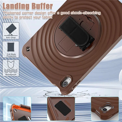 For iPad 10.9 (2022) Case Hand Strap Kickstand PC+Silicone+TPU Tablet Cover Round Ripples