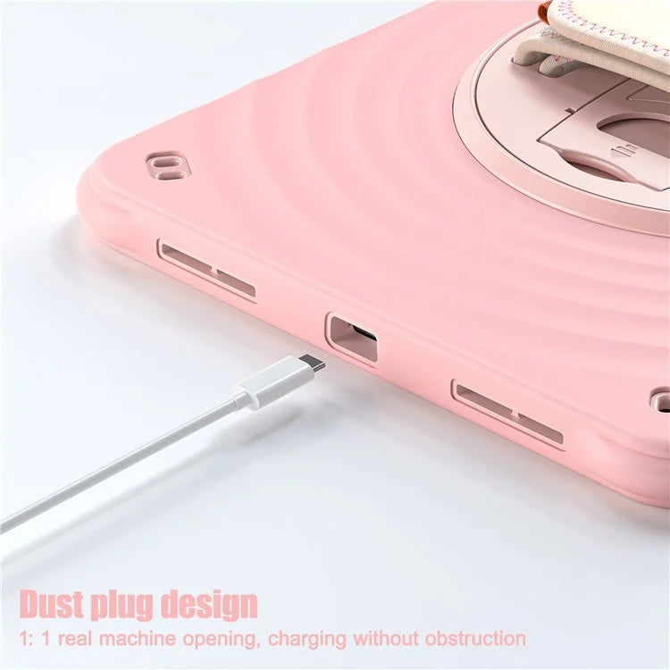 For iPad 10.9 (2022) Case Hand Strap Kickstand PC+Silicone+TPU Tablet Cover Round Ripples
