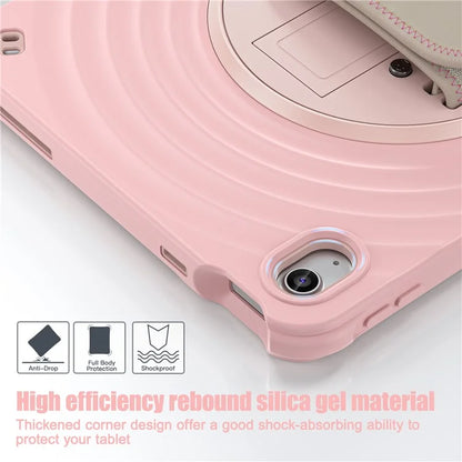 For iPad 10.9 (2022) Case Hand Strap Kickstand PC+Silicone+TPU Tablet Cover Round Ripples